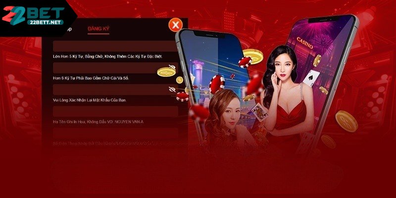 Truy cập trang chủ 22bet nhấn "Đăng ký"